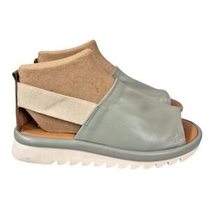 The Flexx Edera Foulard Mint Green Tan Leather Slingback Wedge Sandals 8